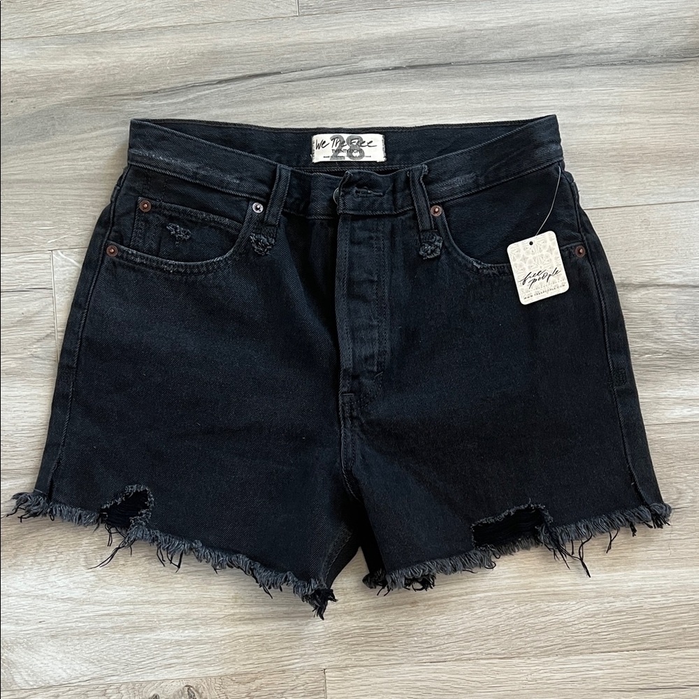 Free People - Black Frayed Jean Shorts